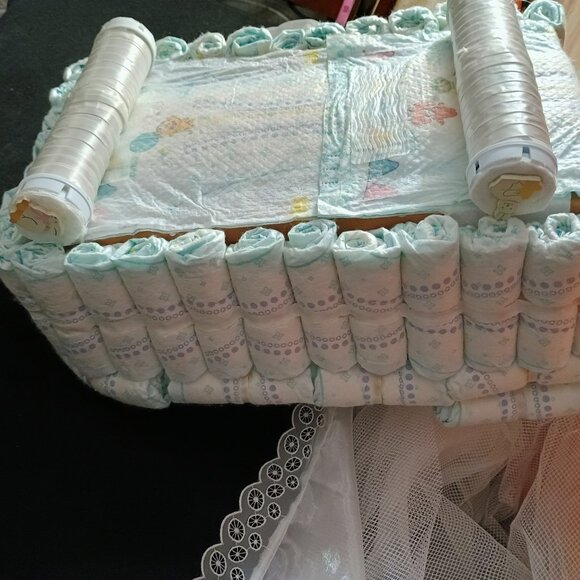 EUC: Handmade Bassinet Diaper Cake Great For Baby Shower Centerpiece - Picture 6 of 9